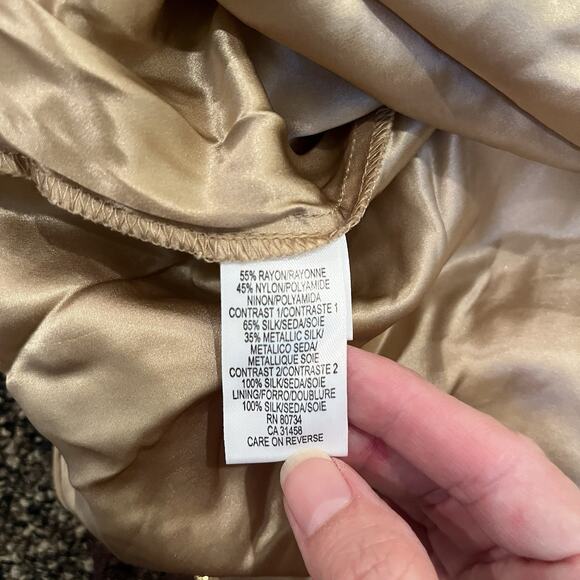 BCBGMAXAZRIA Beaded Lace/Silk Dress Sz 8 Gold/Brown Sleeveless Cocktail Wedding - Picture 12 of 12